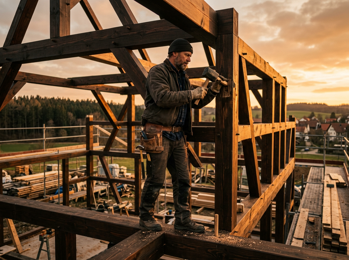 Zimmermann auf der Baustelle